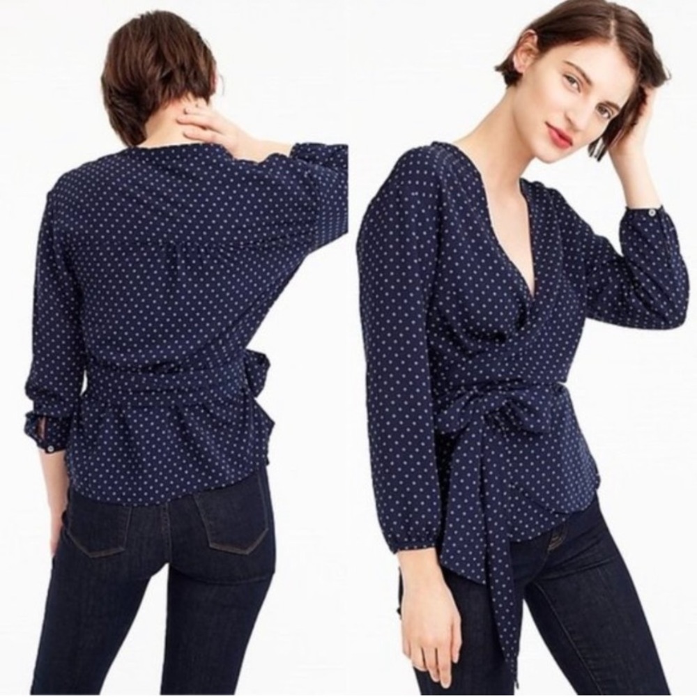 NWOT J. Crew Navy Foulard Wrap Top